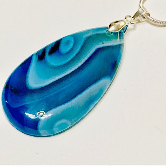 THERAPEUTIC Blue ONYX STONE NECKLACE With Soothing Ocean Waves & Healing Energy - Picture 5 of 11